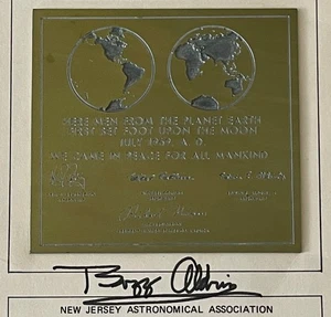 Placa lunar firmada por Buzz Aldrine, ¡3 oz! Asociación Astronómica de Nueva Jersey 1970 - Imagen 1 de 11