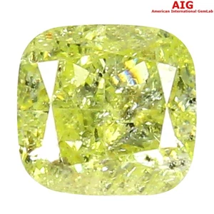 0,37 ct AIG zertifizierter SI2 Kissenschliff (4 x 4 mm) Fancy grünlichgelber Diamant - Bild 1 von 3