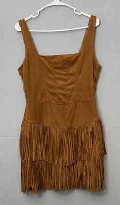 Vestido Trixxi marrón L cuello cuadrado flecos borla dobladillo estilo occidental imitación gamuza Foto 1 de 4