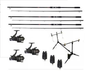3 Shakespeare Firebird Carp Rods Reels Carp Fishing Set Up Kit Alarms Pod - Picture 1 of 2