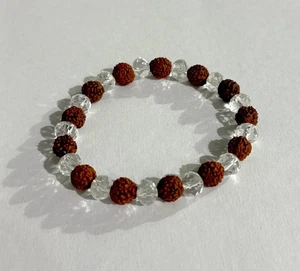 Rudraksha & Kristall Stretch Armband - Natürliche Perlen Spirituelle Heilung Jwelary - Bild 1 von 7