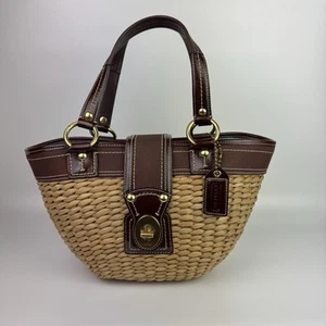 Coach Legacy 10728 Korbtasche geflochten Stroh Espresso braun Leder Drehverschluss - Bild 1 von 24
