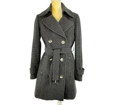 Marc New York Gray Wool Trench Coat Double Breasted Belted Women’s Size 6 Small - Image 1 of 4