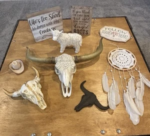 Cowgirl Western Decor Bundle. Wall Signs, Dream Catcher, Skulls and Cow Figure. - Picture 1 of 6
