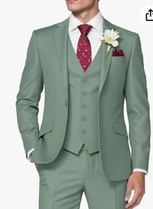 Herren Formeller 3-teiliger Anzug Arbeit Hochzeit Set Salbeigrün XL NEU UVP 80£ - Bild 1 von 3
