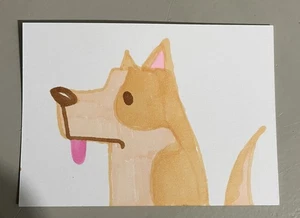 ACEO Marker Drawing Original 2.5 in x 3.5 Pointy Ear Dog Puppy Canine ATC - Picture 1 of 2