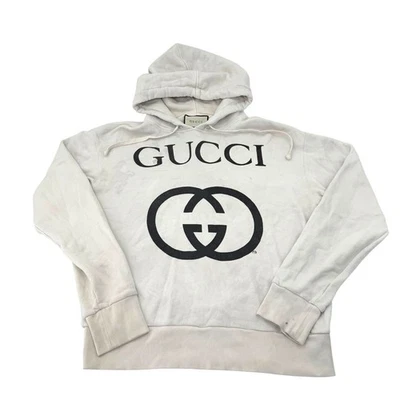 Auténtica sudadera con capucha Gucci con entrelazamiento G fieltro blanco roto algodón Foto 1 de 4