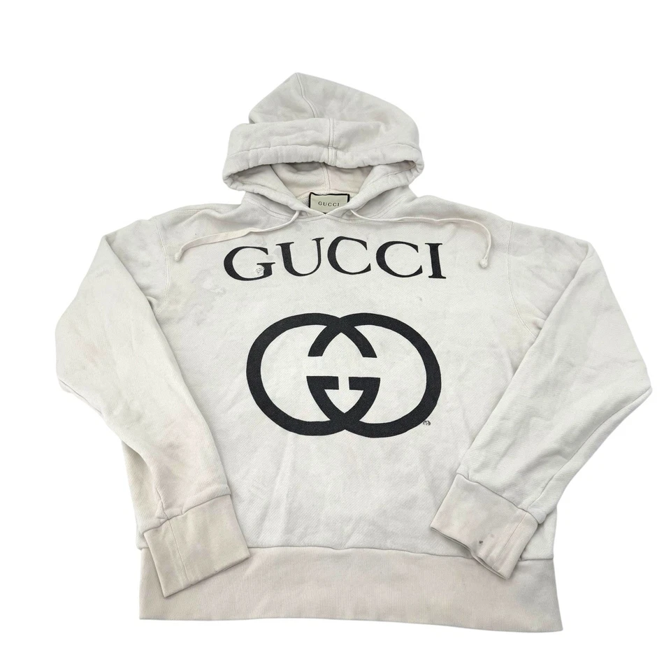 Подлинный Gucci с капюшоном толстовка с блокировкой G Off-белый валяной хлопок - Изображение 1 из 4