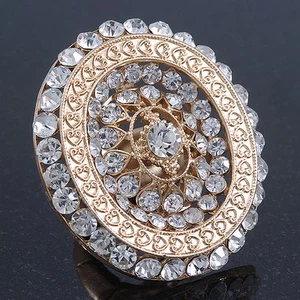 Statement Clear Austrian Crystal Oval Flex Ring In Gold Tone - 55mm Across - - Picture 1 of 6