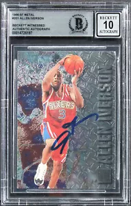 76ers Allen Iverson Signed 1996 Metal Universe #201 Rookie Card Auto 10 BAS Slab - Picture 1 of 2