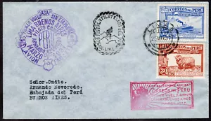 1049 PERU NACH ARGENTINIEN FFC ERSTFLUGBRIEF 1937 LIMA - BS. AS. DIREKTFLUG - Bild 1 von 2