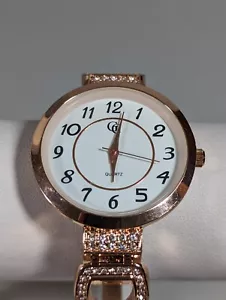 Charming Charlie White Dial Round Gold Tone Case Crystal Accent Hinge Band Watch - Picture 1 of 6