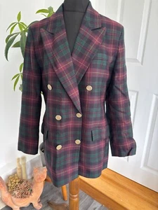 M&S St Michael Vintage Blazer Jacket Women's Size 14 36" Bust Plaid Tartan Wool - Picture 1 of 9