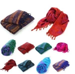 Vegan Wool Shawl Blanket Stripe Hill Queen Wrap Throw Boho Meditation Travel - Picture 1 of 50