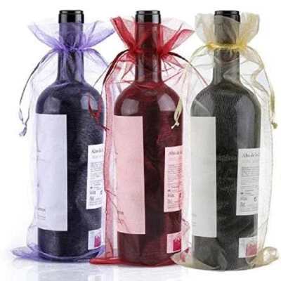 10/50PCS Organza Bottle Bags Wine Mesh Gift Bag Sheer Wine Bottle Gift Bag UK - Image 1 of 4