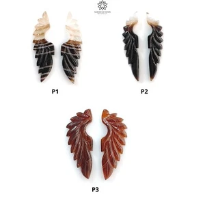 Natural Untreated Botswana Bi-Color Agate Gemstone Hand Carved Angel Wings Pair - Picture 1 of 14