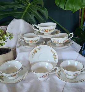 Vintage AYNSLEY cottage GARDEN Cups & Saucers x6 - Picture 1 of 21