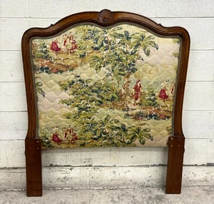 Vintage Louis XV Style Upholstered Twin Size Toile Tapestry Cushioned Headboard - Picture 1 of 9