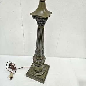 Antique Column Pillar Table Lamp Green Painted Ornate Beautiful - Picture 1 of 13