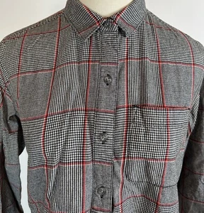 EDDIE BAUER kariertes Flanellhemd S kariert Knopfleiste schwarz rot Hahnentritt   - Bild 1 von 14