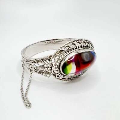 Brazalete vintage Whiting & Davis Mesh Co piedra multicolor tono plata Foto 1 de 4