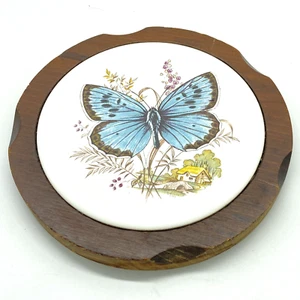 Vintage Keramik Schmetterling Untersetzer Einsatz in Holz rund 7,5" #2 - Bild 1 von 6