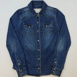 Camisa vaquera AllSaints para mujer talla 8 azul perla a presión occidental calce ajustado Spitafields - Imagen 1 de 13