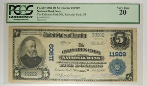 1902 Palisades Park NJ National Bank Note $5 PCGS VF 20 - Picture 1 of 2