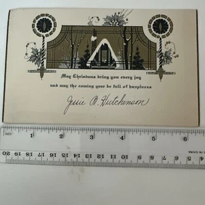 Vintage Art Deco Christmas Card - Gold Black White Home With Scenery - Picture 1 of 2