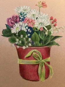 vaso da disegno a matita colorato originale con fiori - Foto 1 di 1