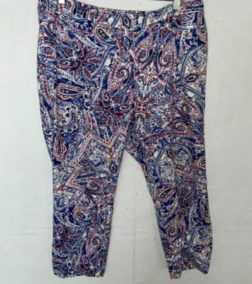 Talbots Womens Pants Plus Size 16W Perfect Crop Red White Blue Paisley Scroll  - Image 1 of 4