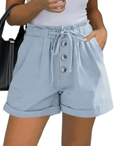 Women Comfy Drawstring Casual Elastic Waist Pure Color Shorts Summer Beach Light - Picture 1 of 13