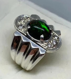 Fire Opal with Zircon Ring, Opal in sterling Silver 925 Handmade ring - Picture 1 of 5