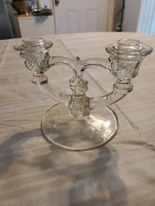 Vintage Indiana Glass! Clear Block & Rib Taper Candle Holder Etched Floral Base! - Picture 1 of 11