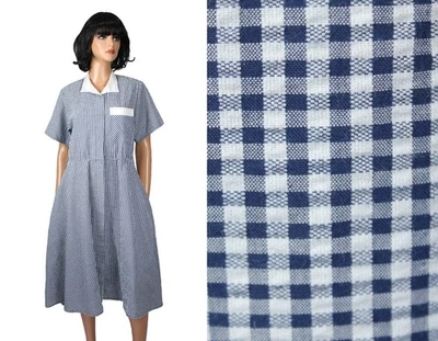 Vestido Camisa Seersucker Talla M Vintage Años 80 Azul Blanco Cuadros Mezcla Algodón Foto 1 de 4