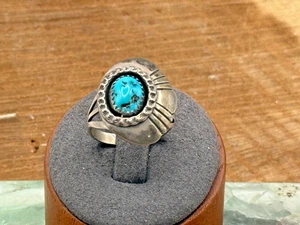 Vintage Old Pawn Sterling Turquoise half concho Ring Size 8.25--TB213.25 - Picture 1 of 6
