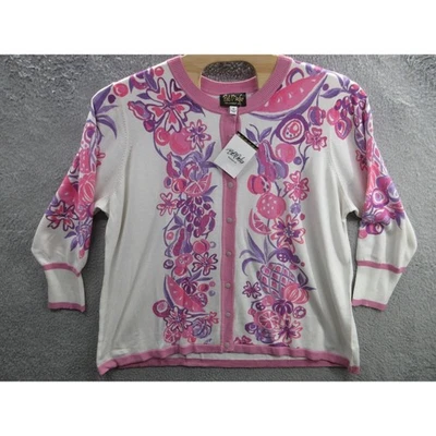 NWT Bob Mackie Wearable Art Floral Cardigan Pink White Button Women's 3X - Image 1 of 4