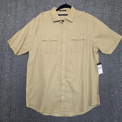 Camisa con botones Sean John para hombre grande beige ajuste original lino manga corta nueva con etiquetas Foto 1 de 4