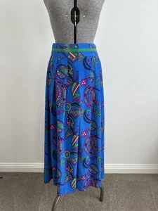 Falda midi vintage años 80 audaz estampado maximalista plisada 12 14 M L azul verde púrpura - Imagen 1 de 13