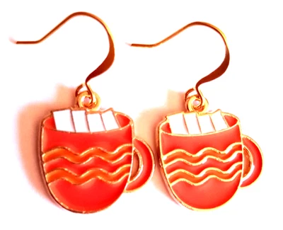 Pendientes Taza Esmalte Naranja Calabaza Chocolate Caliente Café Otoño Sabores Foto 1 de 4