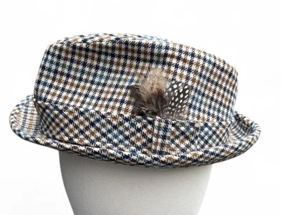 VTG Pendleton  Men’s Fedora Hat 1970’s Houndstooth Size 7 Navy Camel Beige CLEAN - Image 1 of 4
