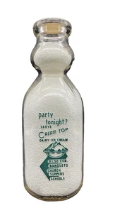 Vintage Milchflasche mit cremefarbenem Deckel grün orange Pyro Papierverschluss Bauernhof Werbung - Bild 1 von 12