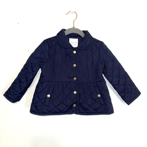 Janie And Jack Quilted Barn Coat 18- 24 Months Navy Snaps Bow Jacket Holidays - Picture 1 of 8