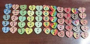 Painted Heart 1/2" Wood Buttons 2 Hole Sewing Crafting Lot CRF1-38 - Picture 1 of 9
