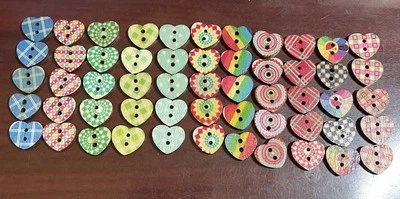 Painted Heart 1/2" Wood Buttons 2 Hole Sewing Crafting Lot CRF1-38 - Image 1 of 4