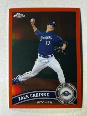 2011 Topps Chrome Baseball Zack Greinke Orange Refractor Card #6 EX - Image 1 of 2
