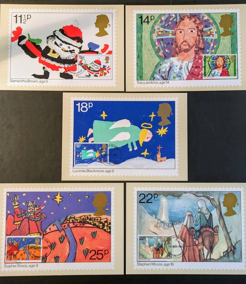 GB 1981 Fine used set of 5  Christmas PHQ Cards #56 Sg1170/4 Cv £5.5 - Image 1 of 1
