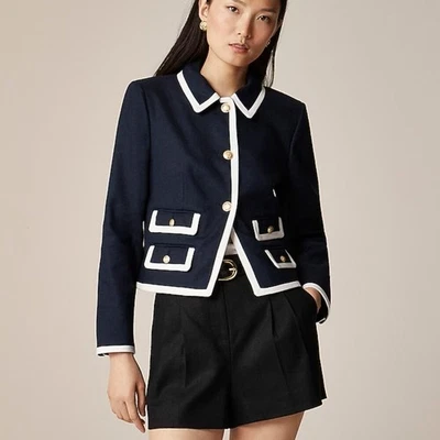 Chaqueta para dama J Crew azul marino Lucie en mezcla de lino elástico talla 6 Foto 1 de 4