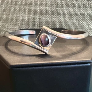 Vintage Sterlingsilber 925 lila Katzenauge Cabochon Armreif Armband 15,8 g - Bild 1 von 14