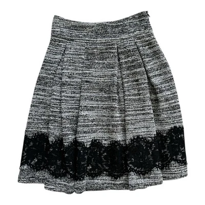 Karl Lagerfeld Paris Black & White Pleated Skirt Lace Trim Size 6  Poly/Cotton - Image 1 of 4
